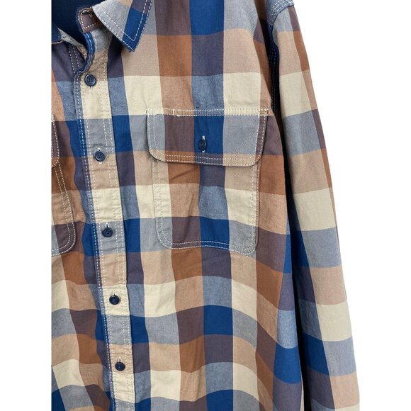 L.L. Bean Flannel Lined Shirt Shacket  Brown Blue Plaid Men's XXL Tall Heavy - Picture 4 of 8